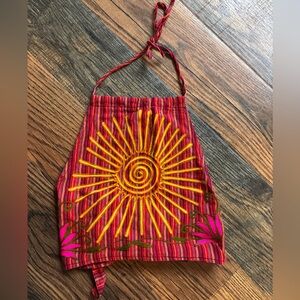 Kathmandu Embroidered Sun and Flower Cotton Tie Halter Top
